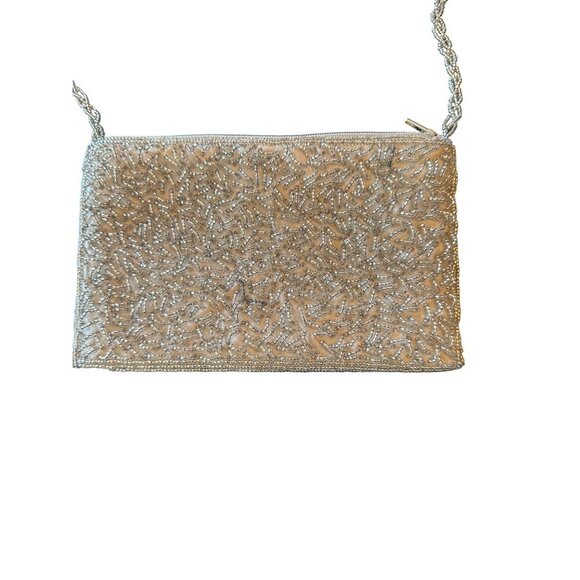 Inge Christopher Silver Beaded Evening Bag With Chain Strap Prom Dance Wedding - Picture 3 of 5
